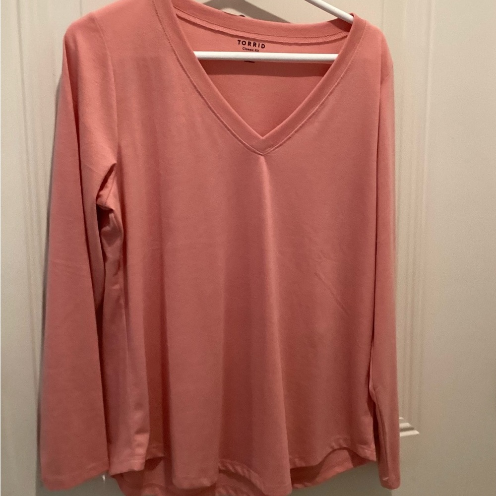 Torrid Women's V-Neck Long Sleeve Top - Dusty Rose